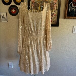Beautiful gold sequin dress with open back